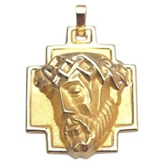 14K Yellow Gold Christ Head Cross Pendant #25270