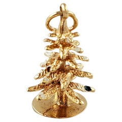 Vintage 14K Yellow Gold Christmas Tree Charm Pendant