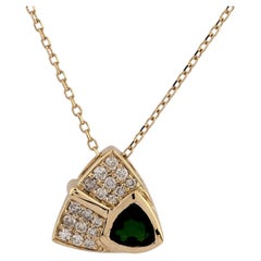 14K Yellow Gold Chrome Diopside & Diamond Trilliant Pendant Necklace