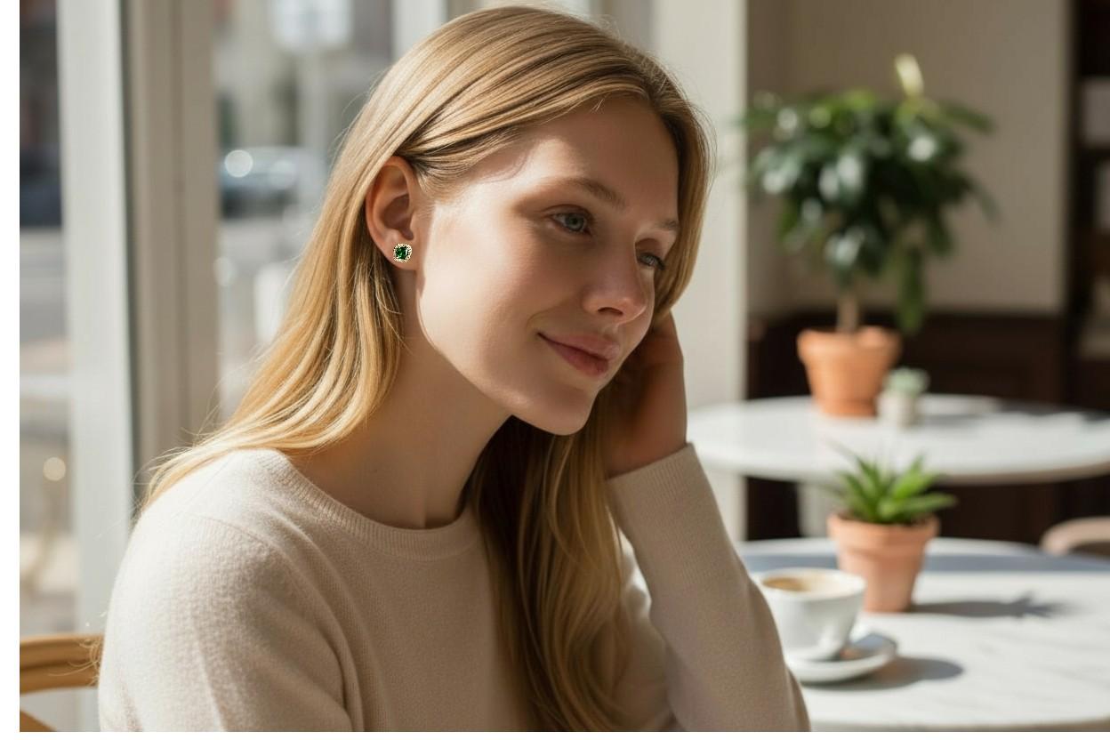 Taille coussin Boucles d'oreilles Halo en or jaune 14K avec diopside chromé en vente