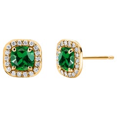 Orecchini a perno in oro giallo 14K con diopside, 0,40 pollici