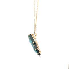 14K Yellow Gold Chrysocolla & Druzy Quartz Diamond Pendant Necklace