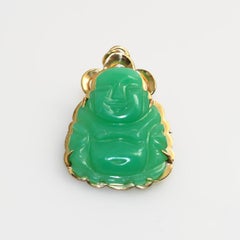 Pendentif/Broche Bouddha en or jaune 14 carats et chrysoprase, 4,5 g