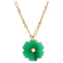 14k Yellow Gold Chrysoprase Flower Charm