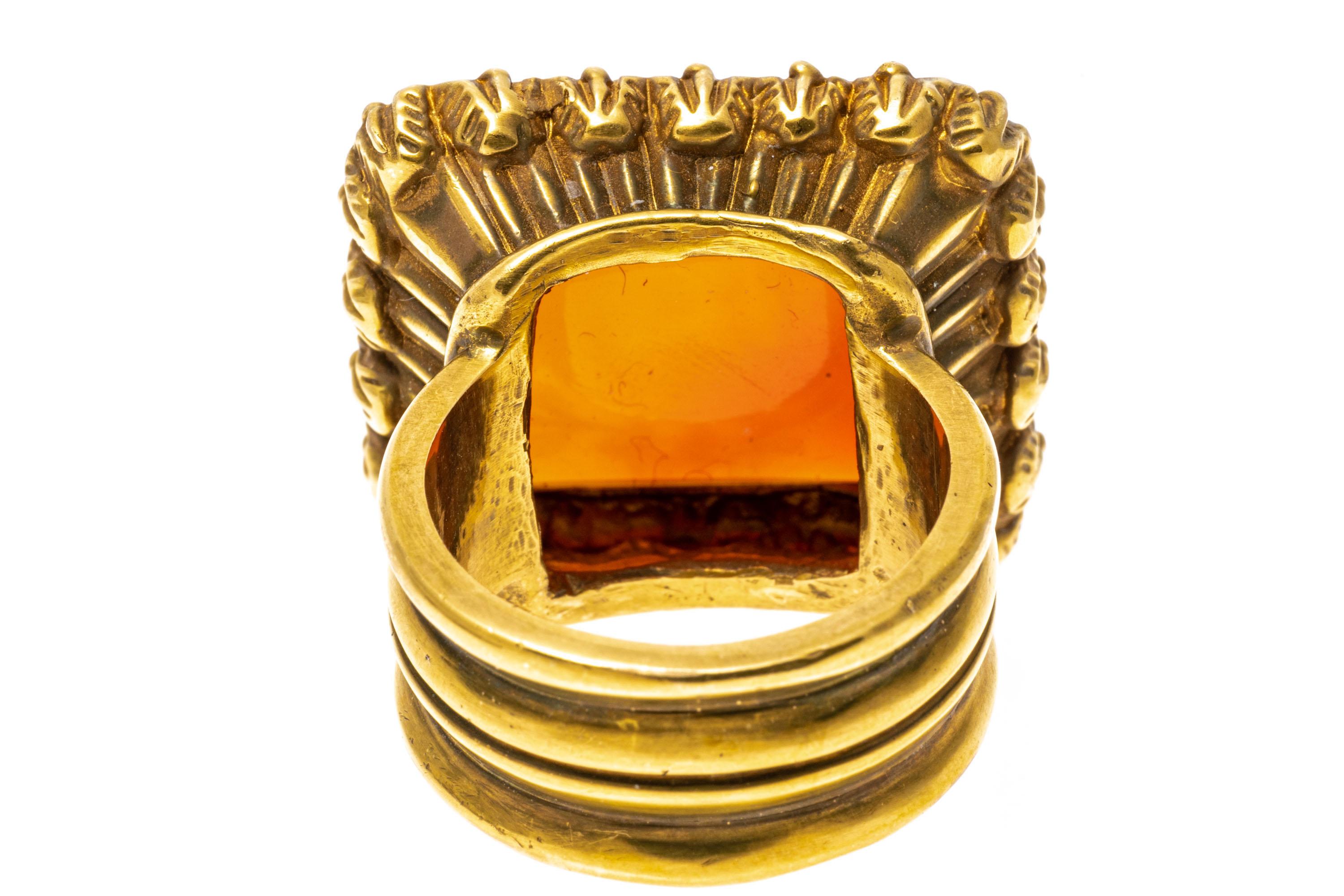 Retro 14k Yellow Gold Chunky Carnelian Intaglio Wax Seal Stamp Ring For Sale