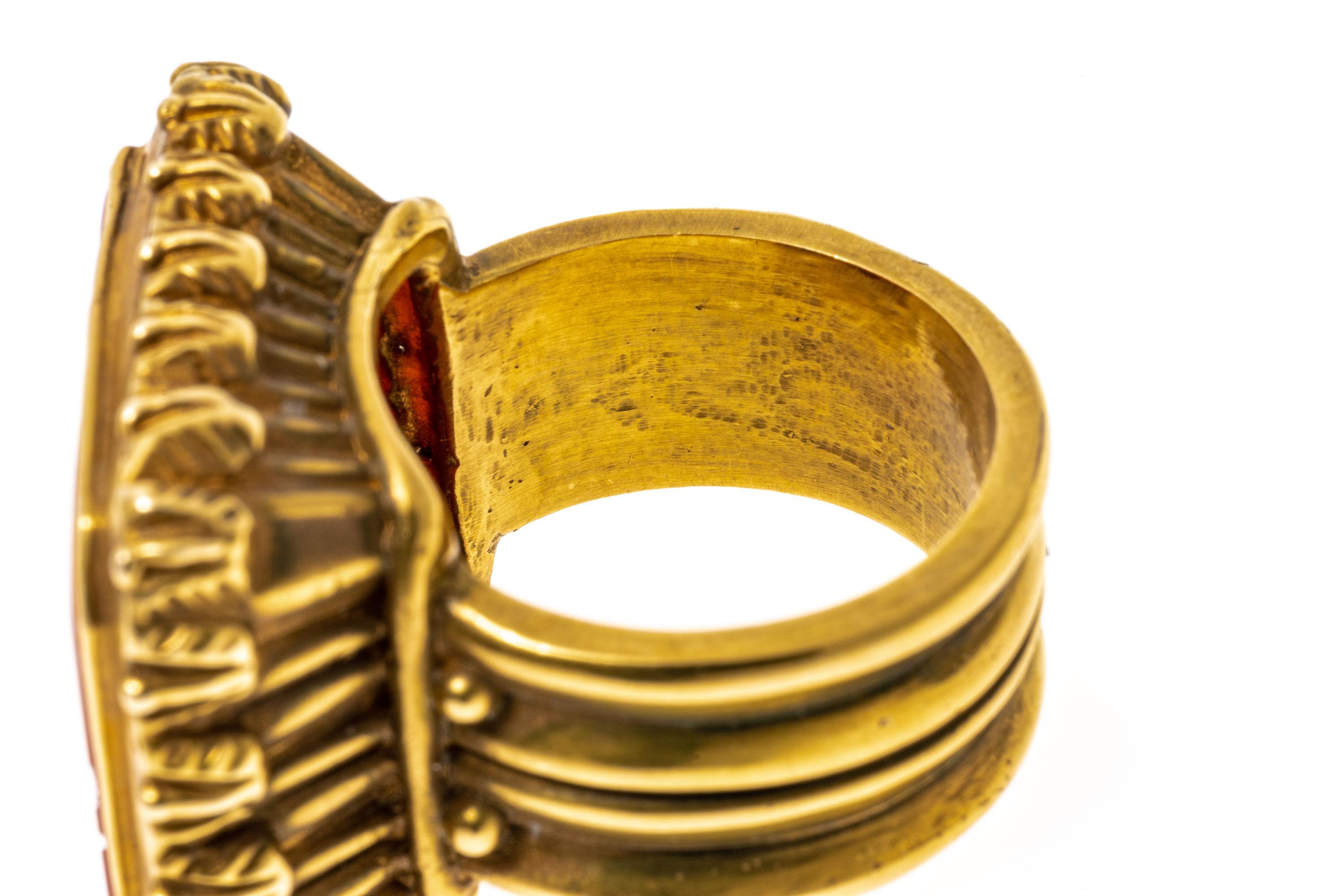 Emerald Cut 14k Yellow Gold Chunky Carnelian Intaglio Wax Seal Stamp Ring For Sale