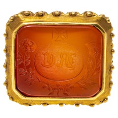 Antique 14k Yellow Gold Chunky Carnelian Intaglio Wax Seal Stamp Ring