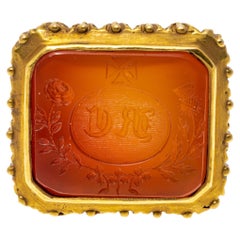 14k Yellow Gold Chunky Carnelian Intaglio Wax Seal Stamp Ring