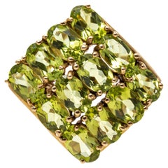 Ovaler 14k Gelbgold Chunky Grüner Peridot Oval Cluster-Ring, Größe 7