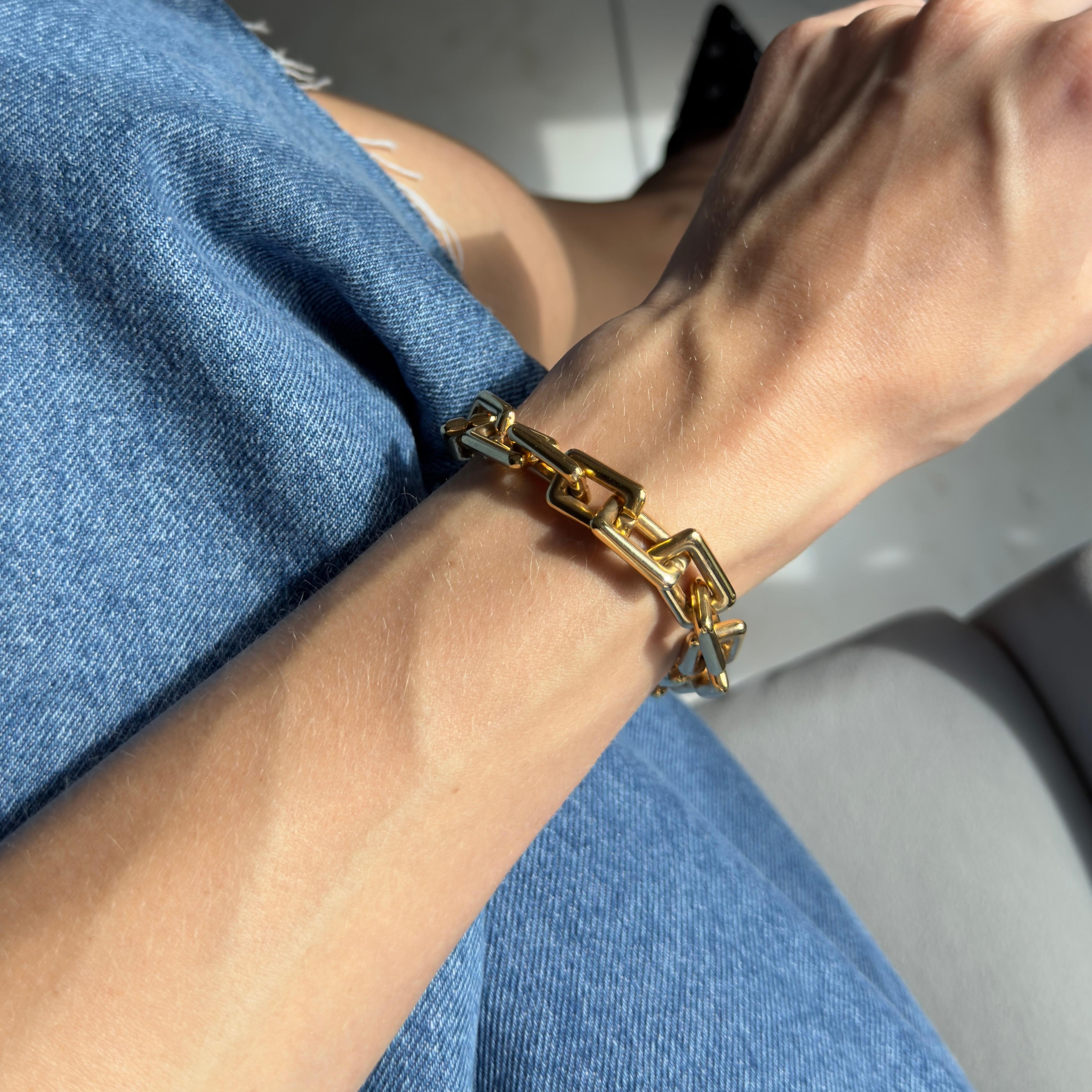 Bracelet de trombones en or jaune 14K avec fermoir en diamant Unisexe en vente