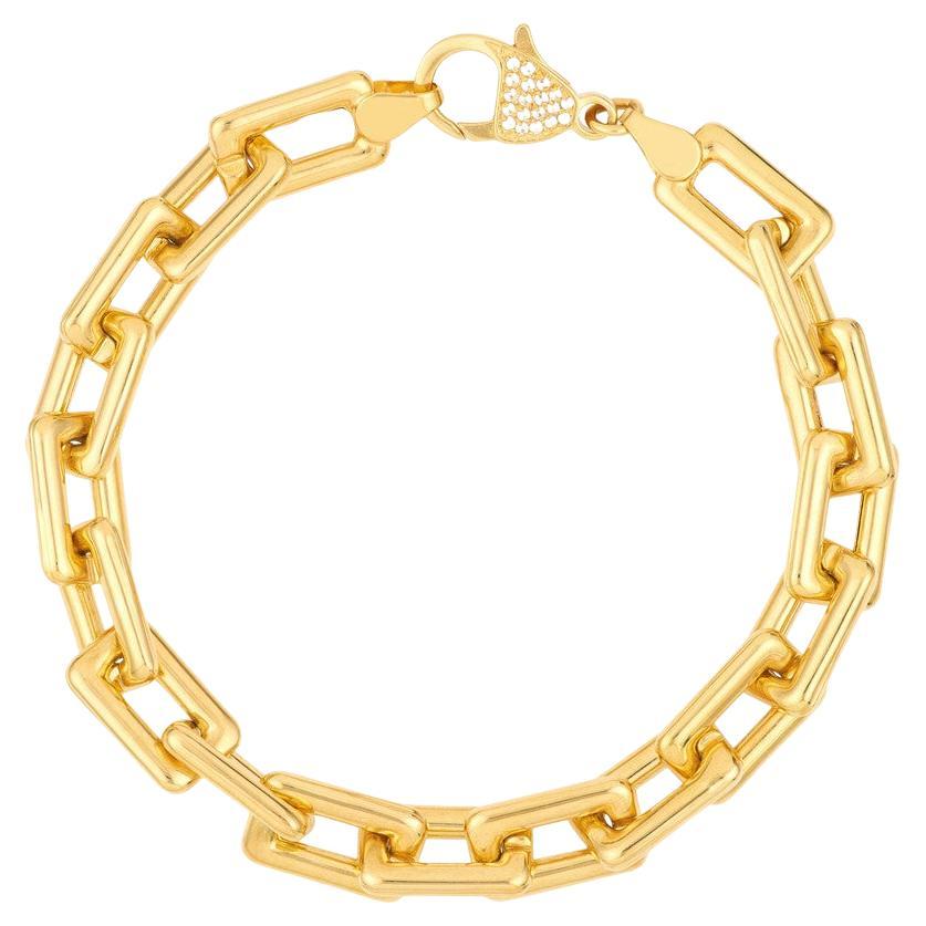 14K Yellow Gold Chunky Paper Clip Bracelet with Diamond Lock