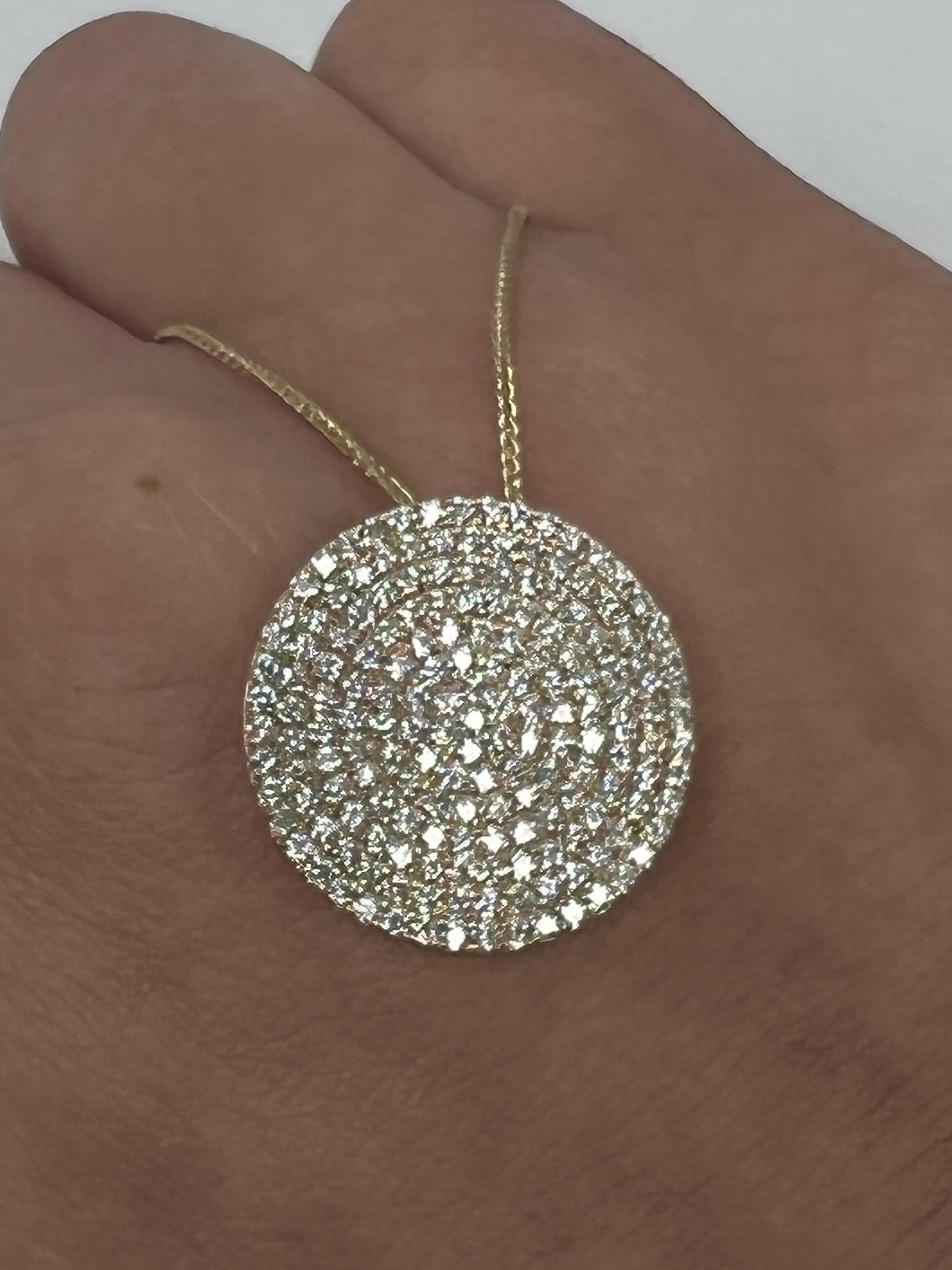 Contemporary 14K Yellow Gold Circle Diamond Pendant For Sale