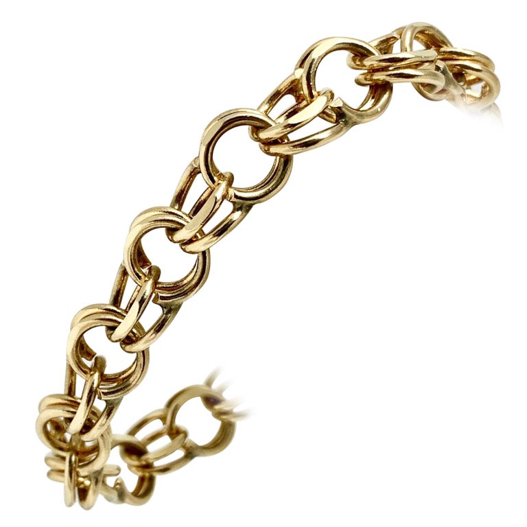 14 Karat Yellow Gold Circle Link Charm Bracelet For Sale at 1stDibs