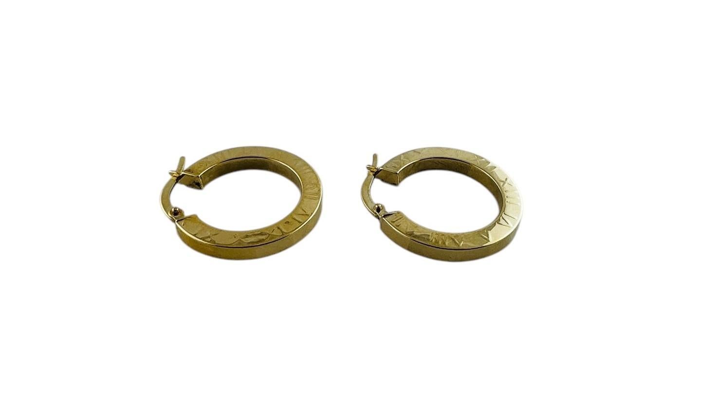 14K Yellow Gold Circular Hoop Earrings with Roman Numeral Design #20691 In Good Condition For Sale In Washington Depot, CT