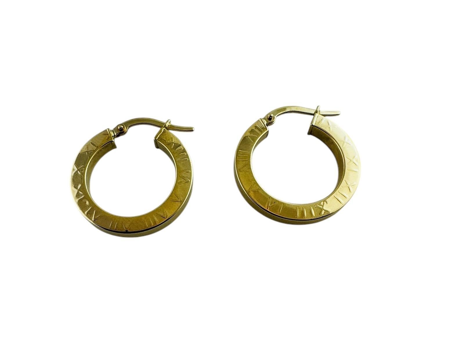 Women's 14K Yellow Gold Circular Hoop Earrings with Roman Numeral Design #20691 For Sale