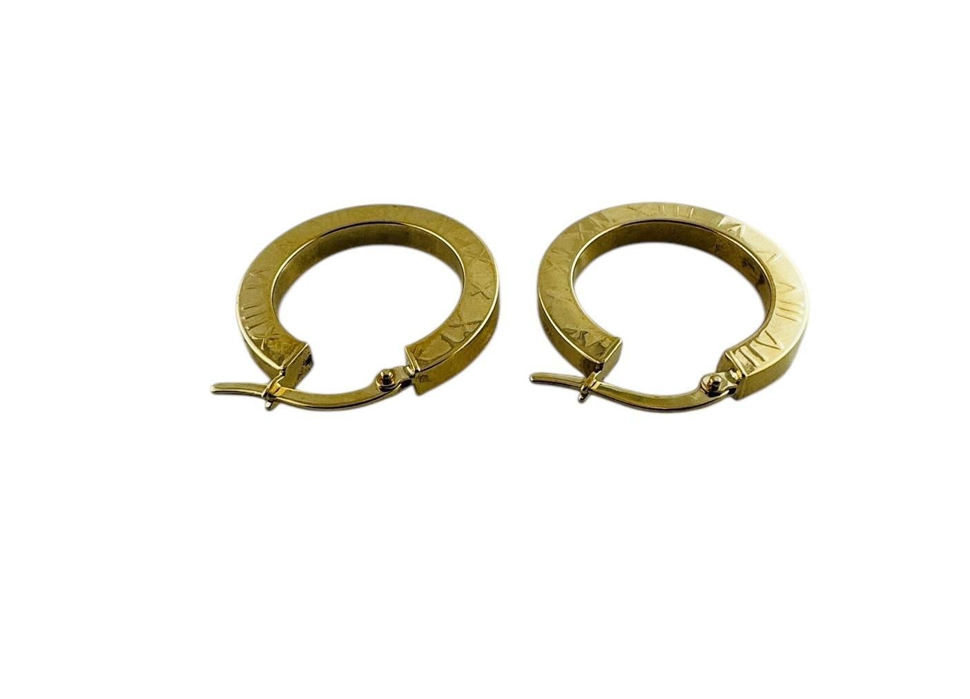 14K Yellow Gold Circular Hoop Earrings with Roman Numeral Design #20691 For Sale 1