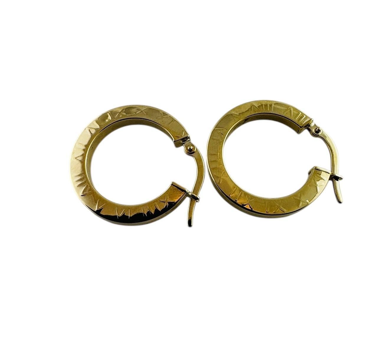 14K Yellow Gold Circular Hoop Earrings with Roman Numeral Design #20691 For Sale 3
