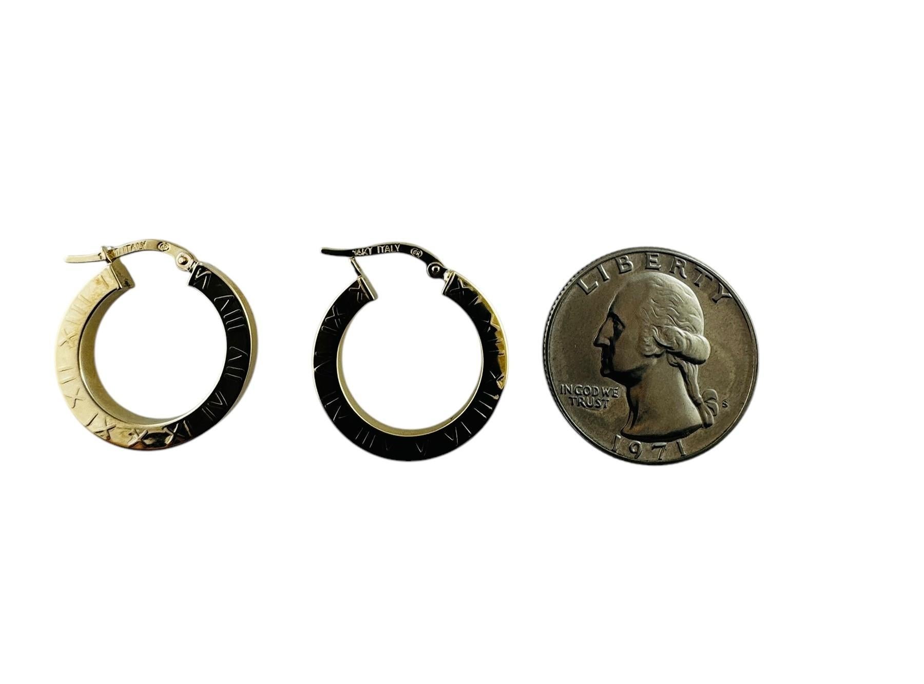 14K Yellow Gold Circular Hoop Earrings with Roman Numeral Design #20691 For Sale 4