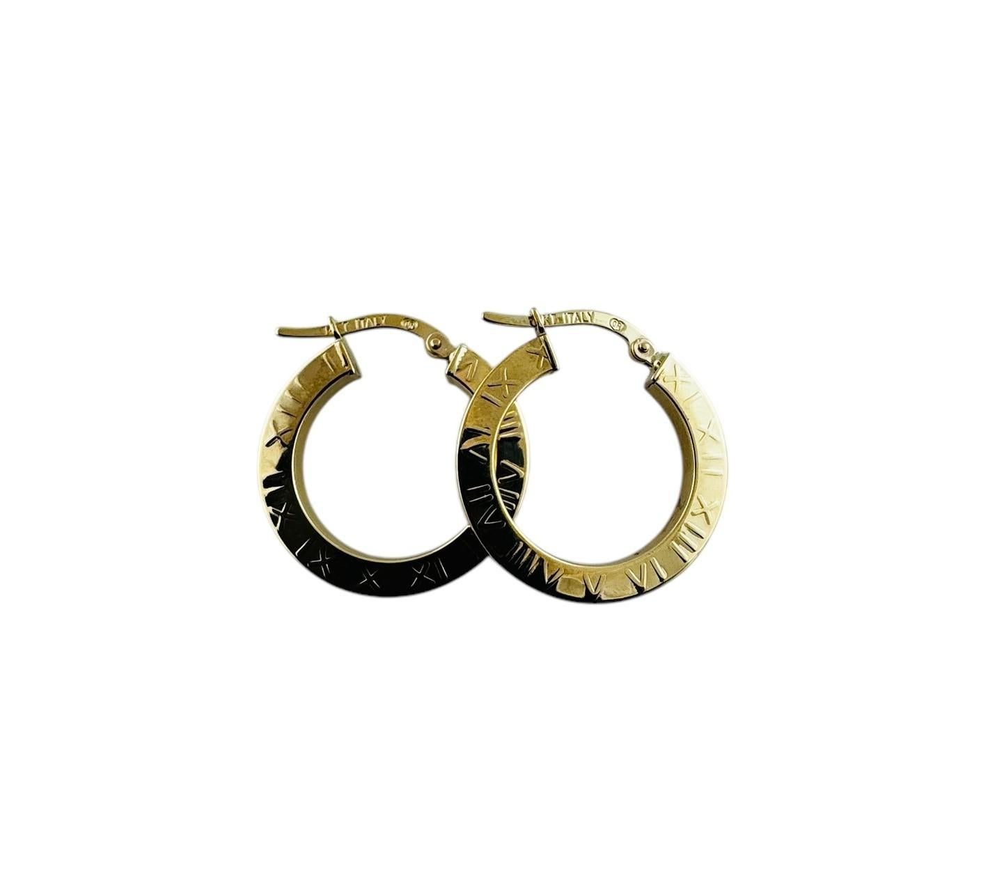 14K Yellow Gold Circular Hoop Earrings with Roman Numeral Design #20691