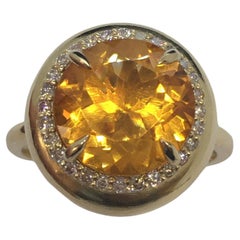 14K Yellow Gold Citrine 1/4 Carat Total Weight Red Diamond Bombe’ Ring Size 10