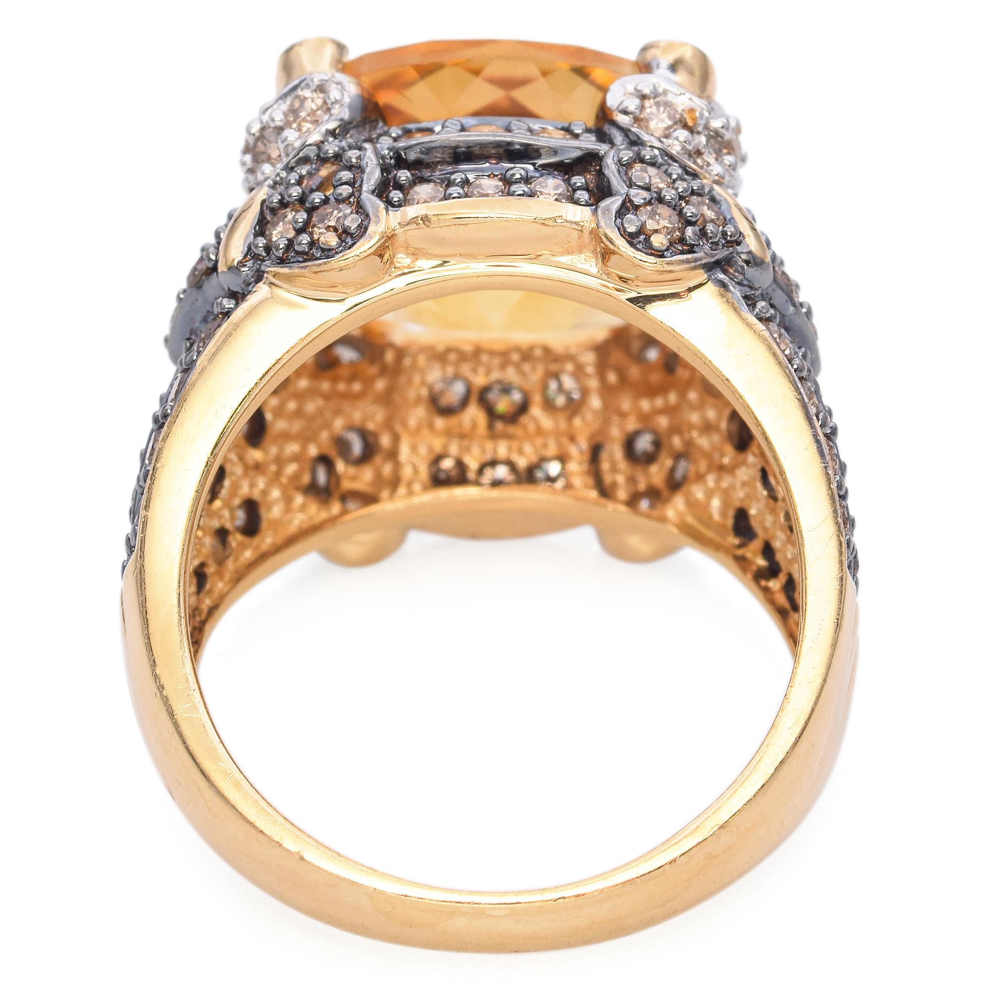 Bague cocktail en or jaune 14 carats, citrine et diamant champagne Pour femmes en vente