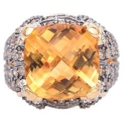 Anillo de Cóctel de Oro Amarillo de 14k con Citrino y Diamante Champán