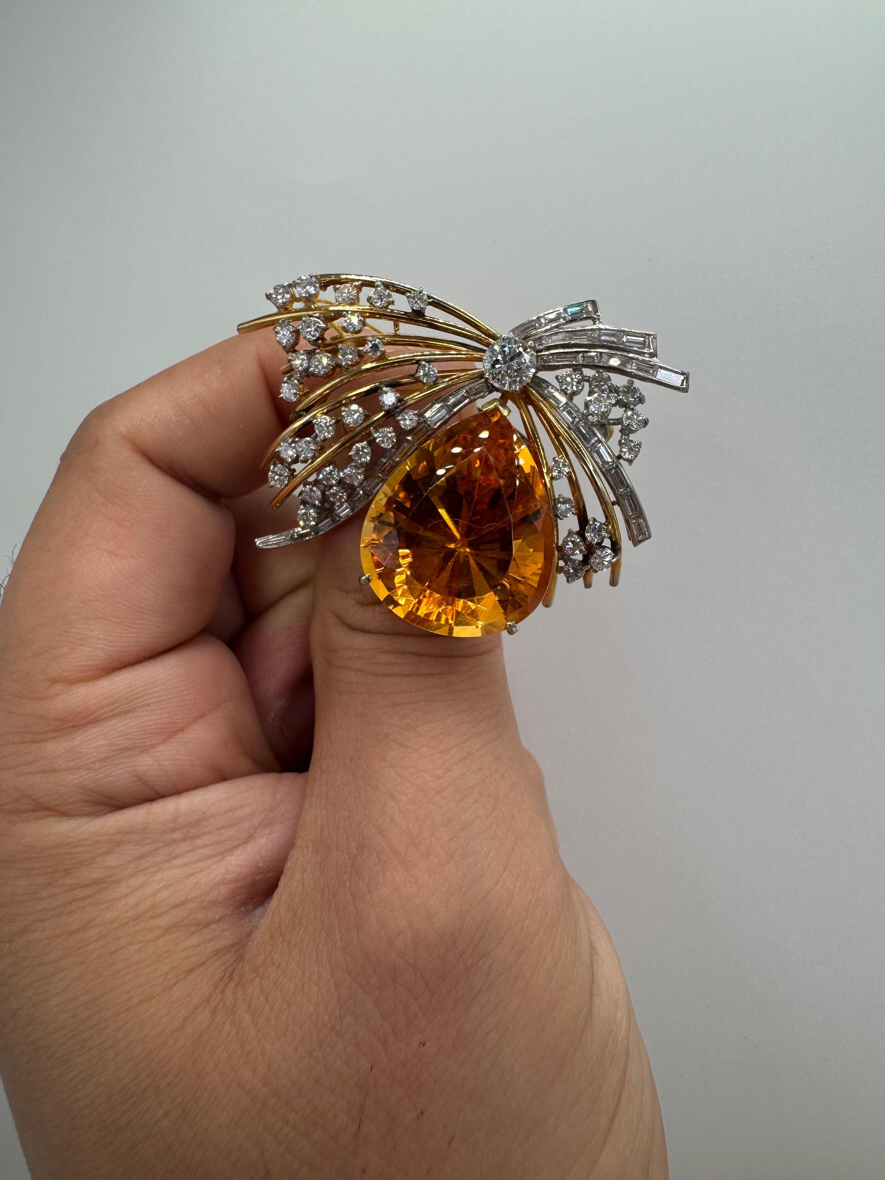 Broche de oro amarillo de 14 quilates con citrino y diamantes en venta 1