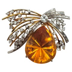 14K Yellow Gold Citrine and Diamond Brooch