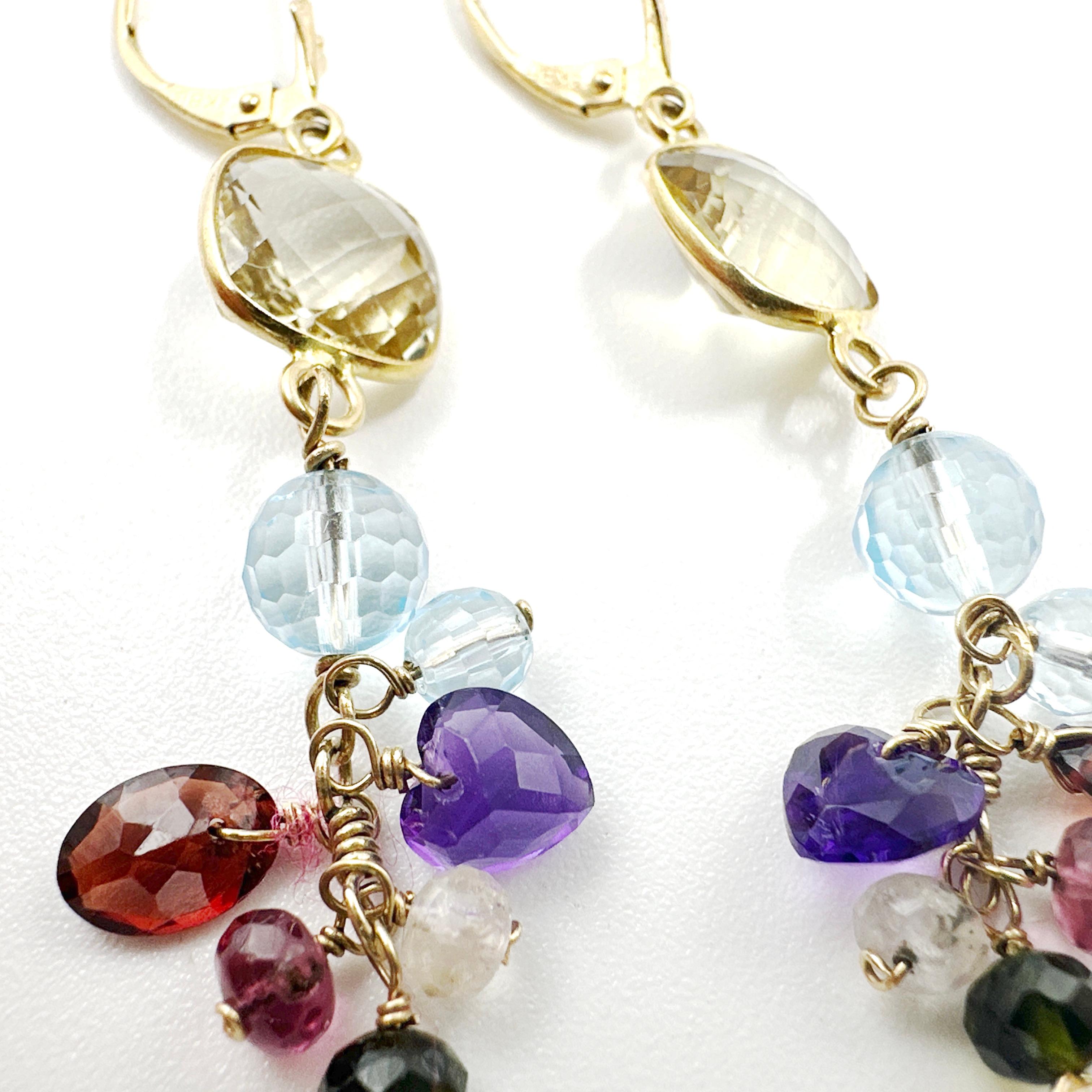 Ohrringe aus 14 Karat Gelbgold mit Citrin, Aquamarin, Amethyst, Granat und Turmalin im Zustand „Gut“ in Victoria, BC