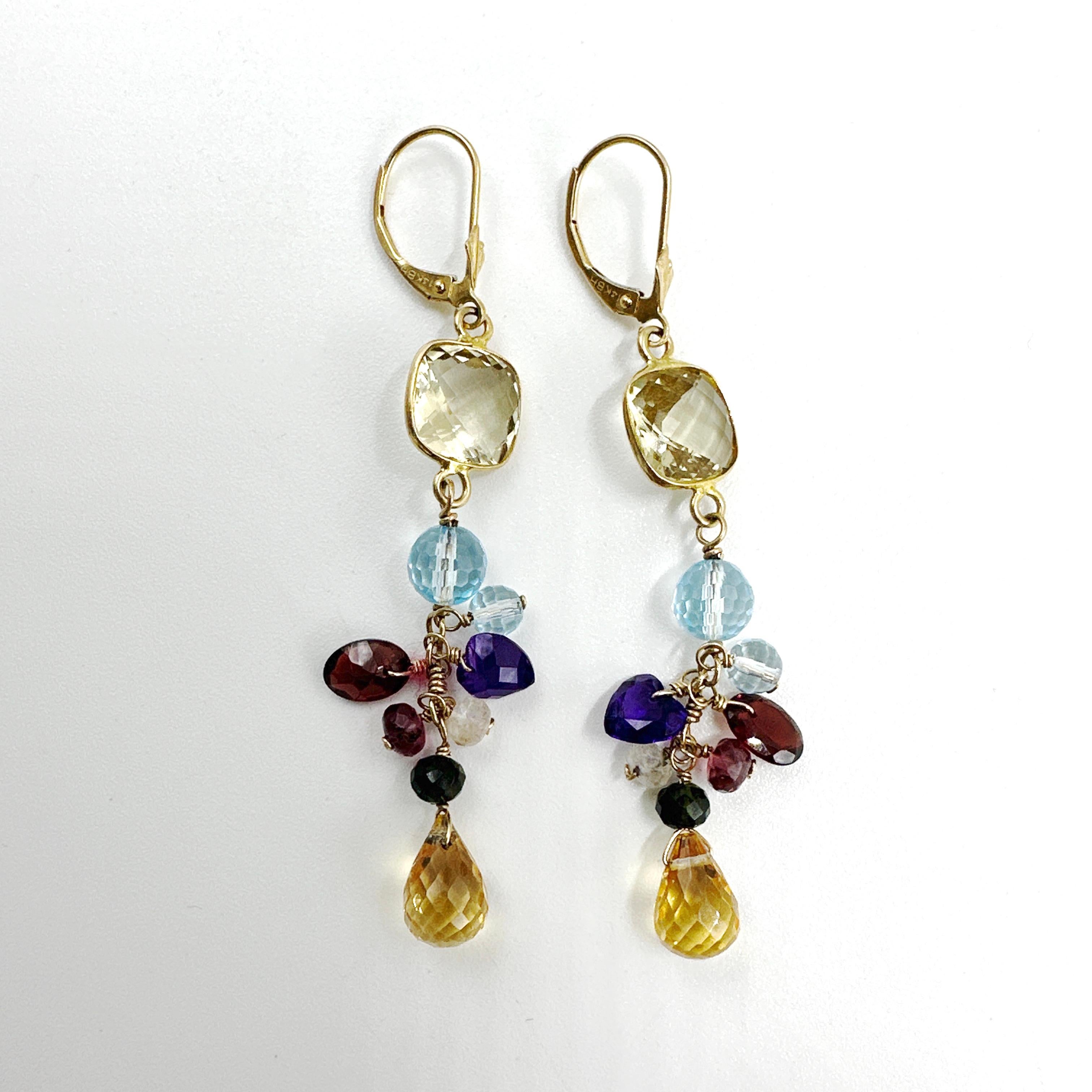 Ohrringe aus 14 Karat Gelbgold mit Citrin, Aquamarin, Amethyst, Granat und Turmalin 3