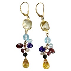 Ohrringe aus 14 Karat Gelbgold mit Citrin, Aquamarin, Amethyst, Granat und Turmalin