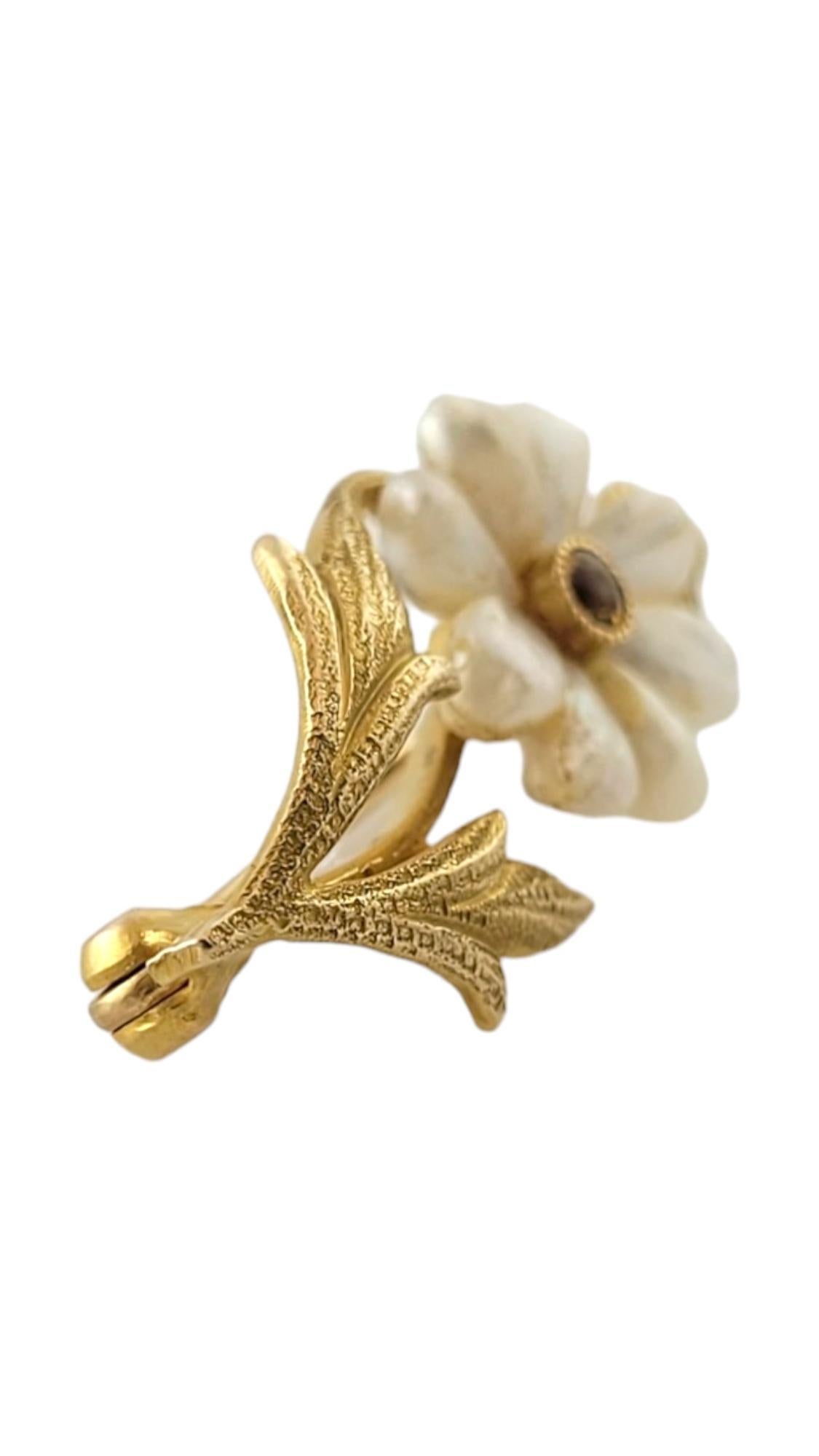 Round Cut 14K Yellow Gold Citrine & Baroque Keshi Pearl Flower Motif Pin #16943 For Sale