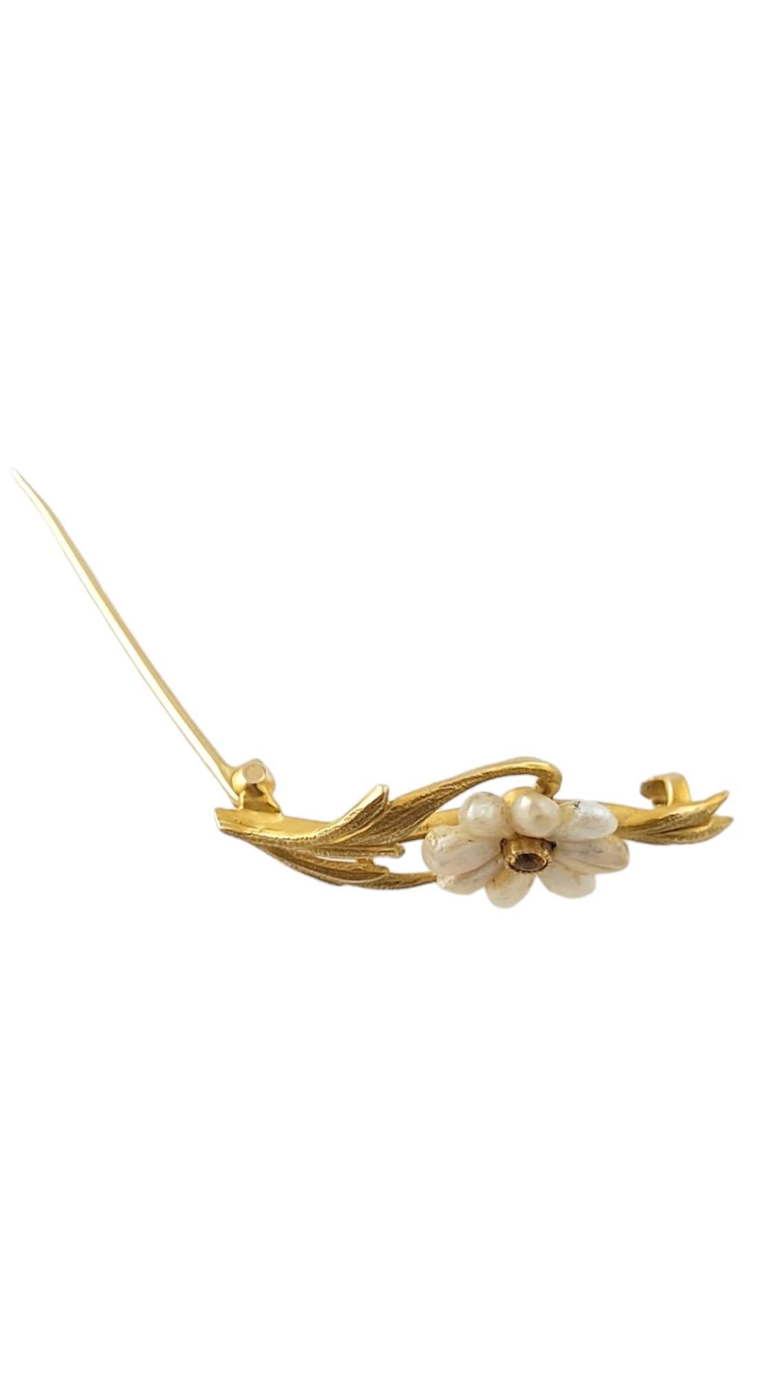 14K Yellow Gold Citrine & Baroque Keshi Pearl Flower Motif Pin #16943 For Sale 1