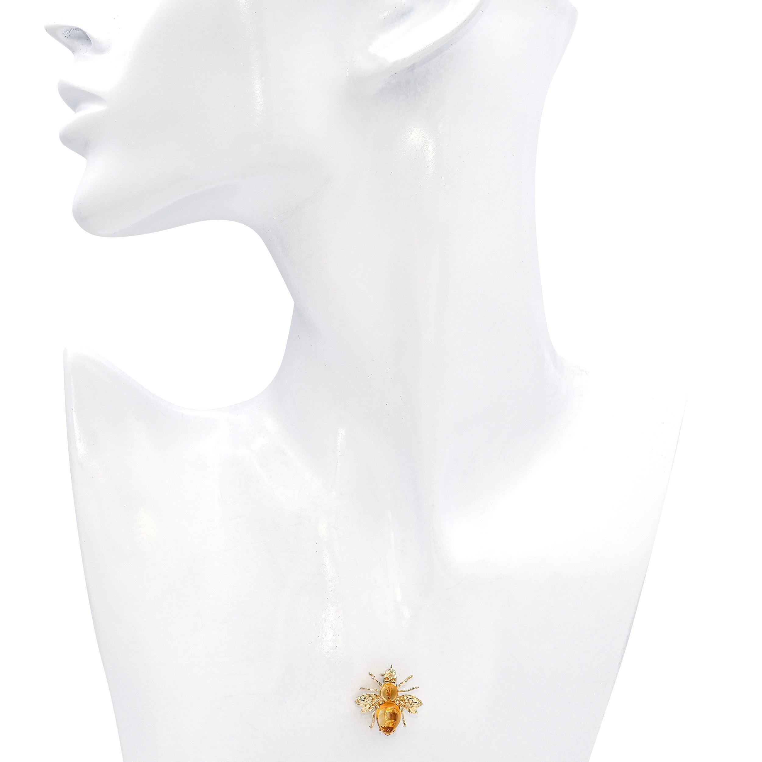 Broche Abejorro Citrino Oro Amarillo 14k Cabujón en venta