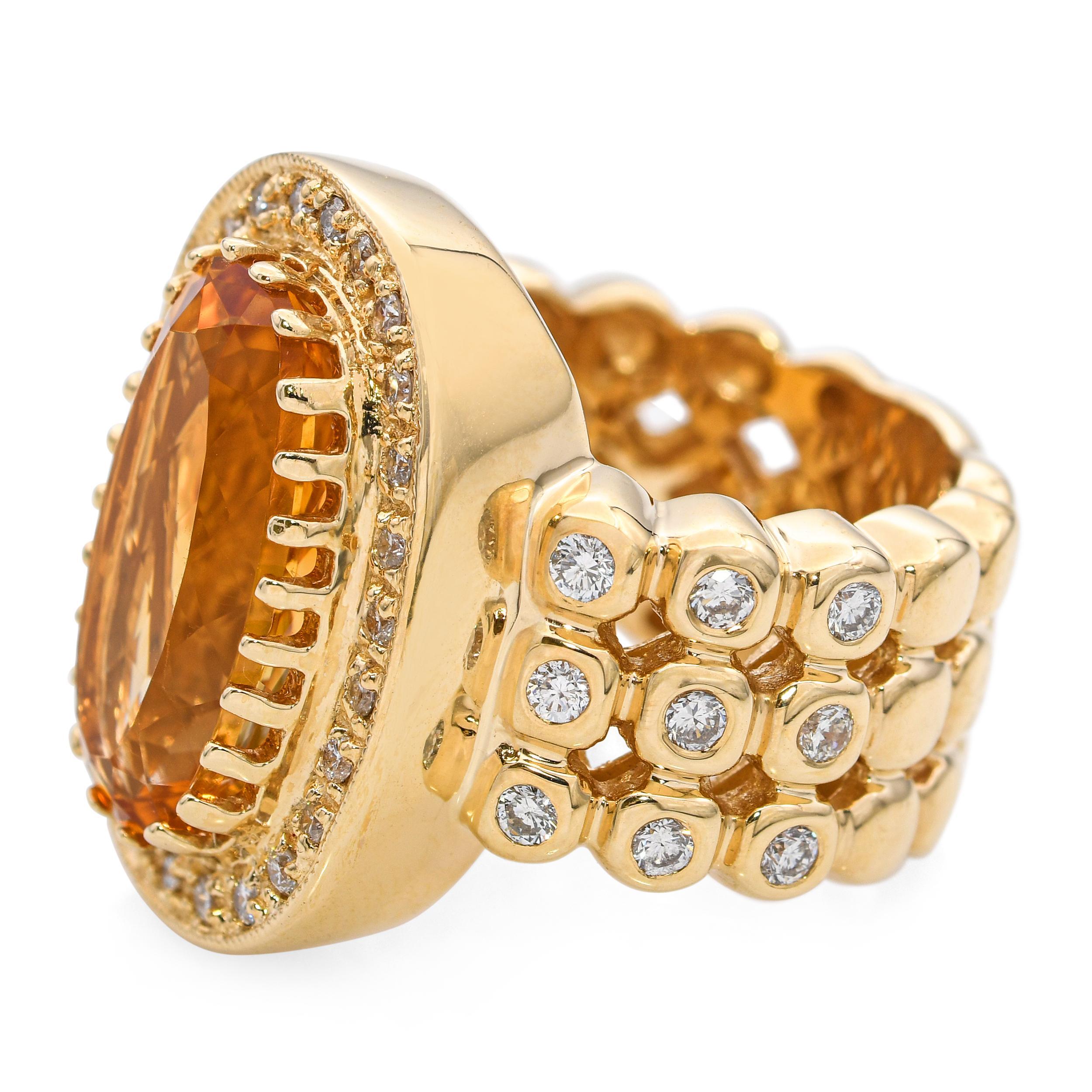 Bague cocktail en or jaune 14k avec citrine et diamant Bon état - En vente à New York, NY