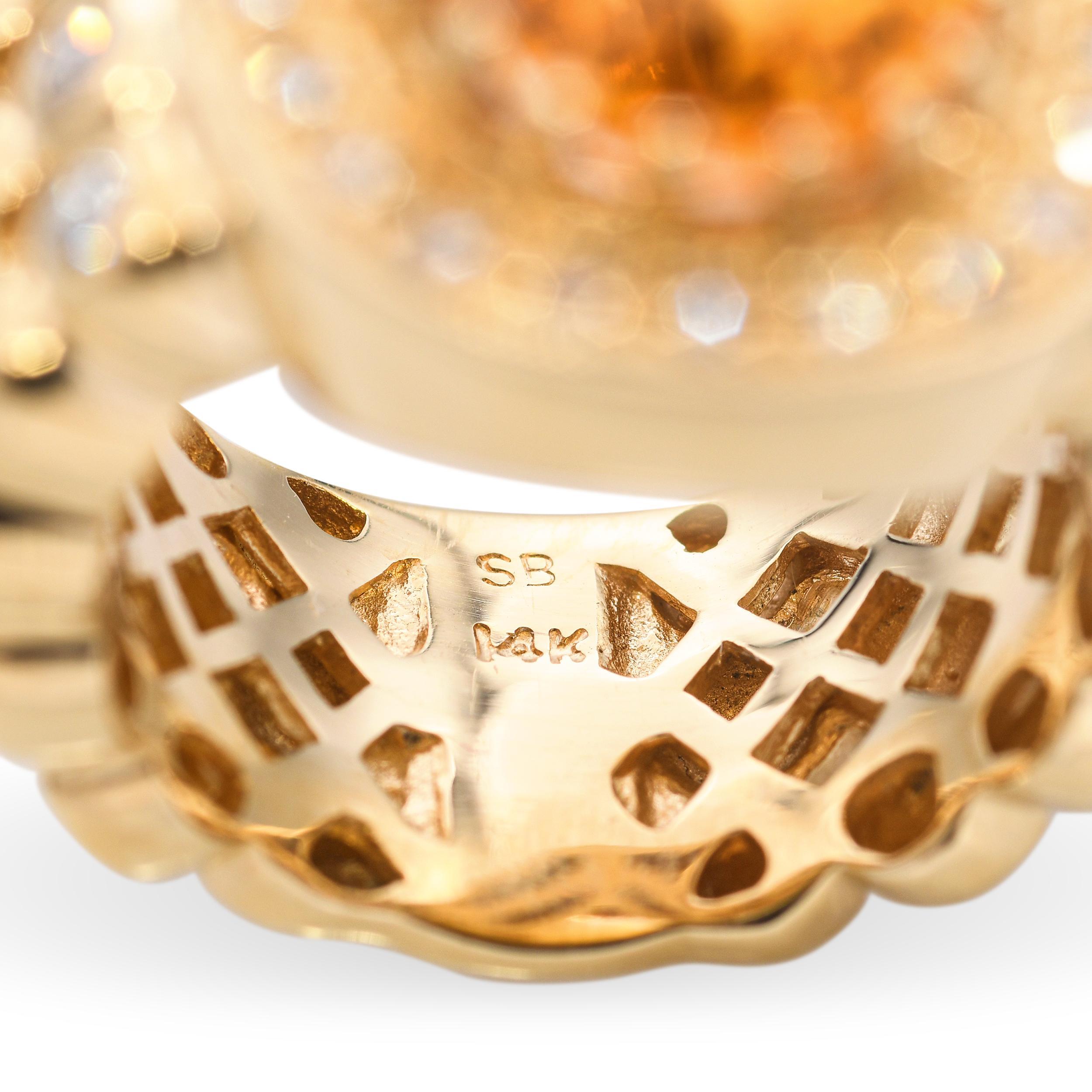 Bague cocktail en or jaune 14k avec citrine et diamant en vente 2