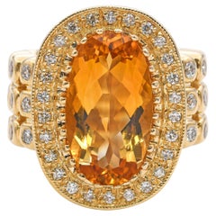14k Yellow Gold Citrine Diamond Cocktail Ring