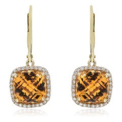 14K Yellow Gold Citrine Diamond Earrings