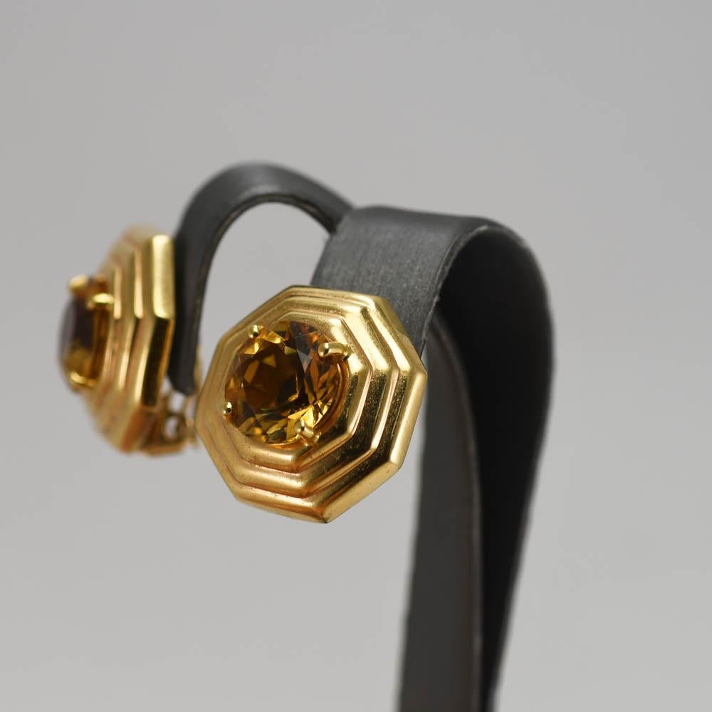 Round Cut 14K Yellow Gold Citrine Earrings, 12.7gr