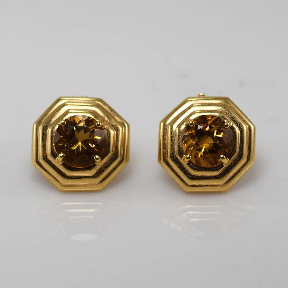 14K Yellow Gold Citrine Earrings, 12.7gr In Excellent Condition For Sale In Laguna Beach, CA