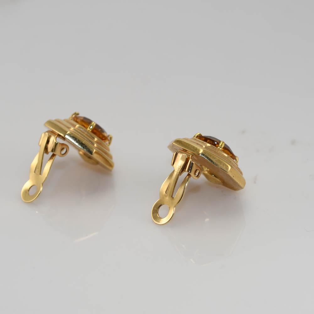 Women's 14K Yellow Gold Citrine Earrings, 12.7gr For Sale