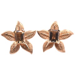 14 Karat Yellow Gold Citrine Flower Stud Earrings