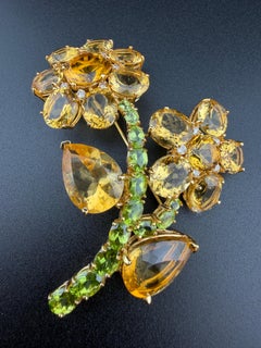 14k Yellow Gold Citrine & Peridot Flower Brooch