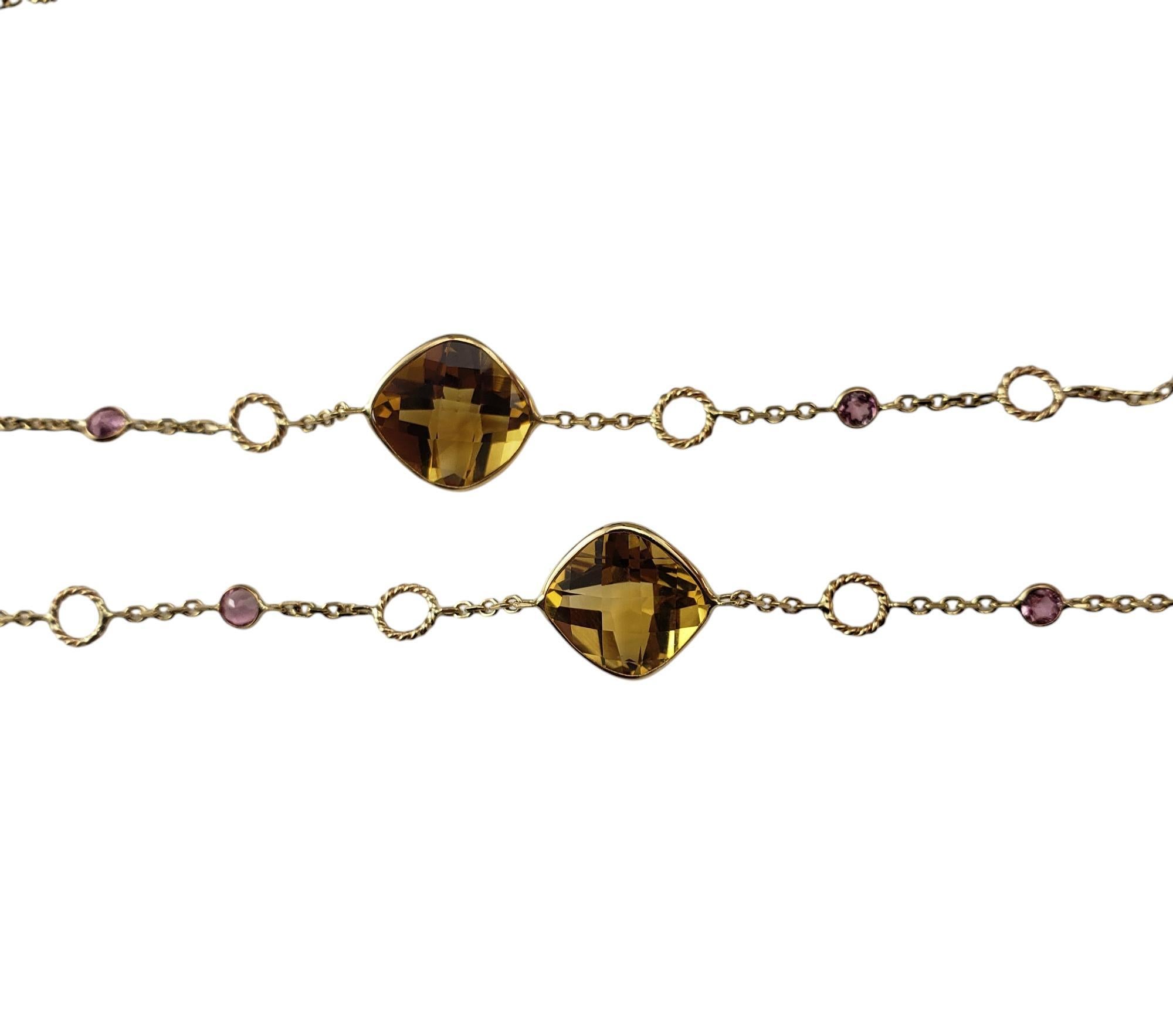 14K Gelbgold Citrin & rosa Turmalin Halskette 36