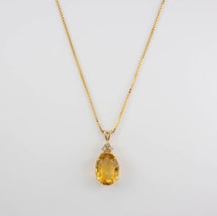 14K Yellow Gold Citrine Quartz & Diamond Necklace