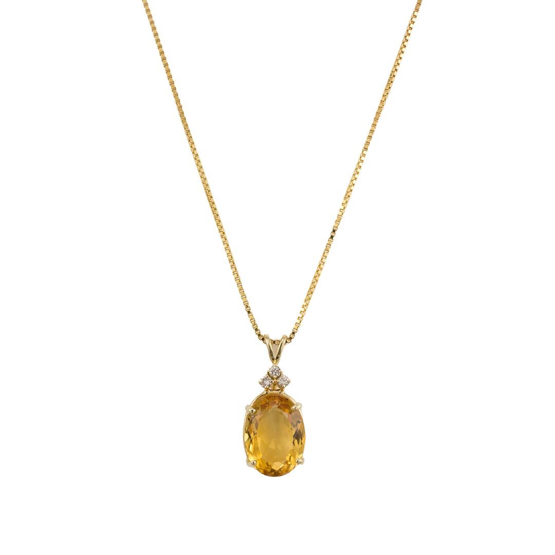 Collar de Oro Amarillo de 14K con Cuarzo Citrino y Diamantes