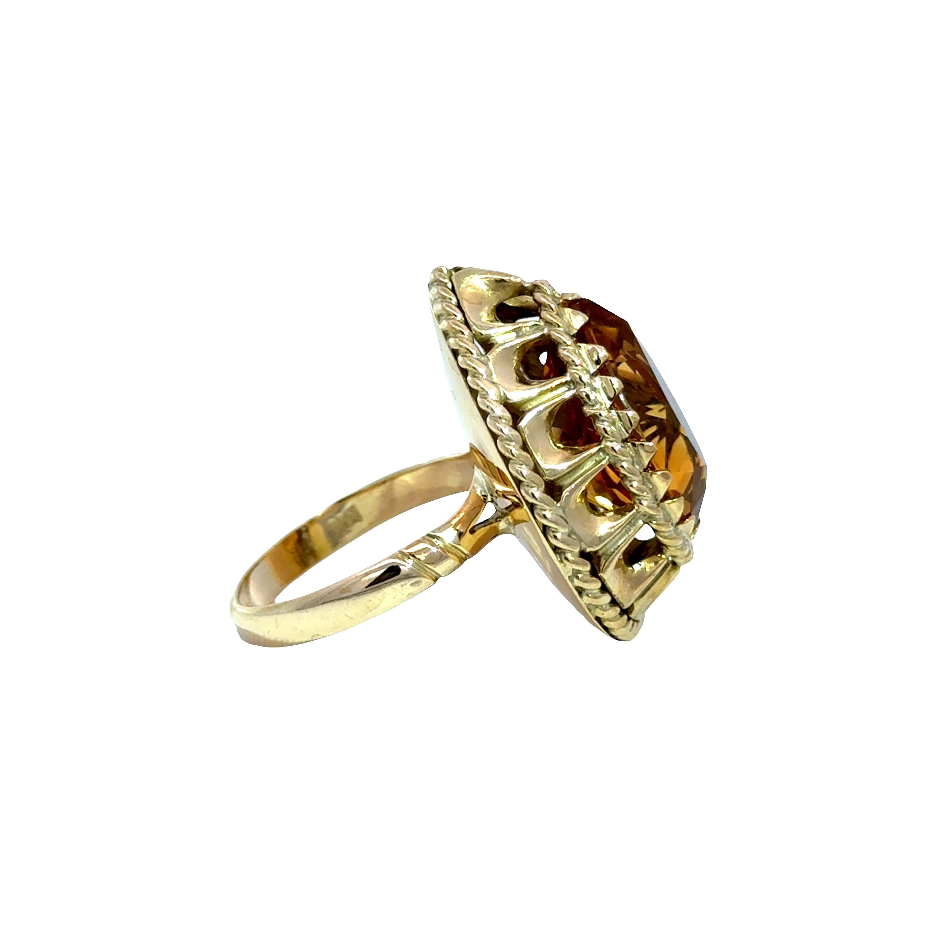 Art déco Bague en or jaune 14k avec citrine - 10.25ct en vente