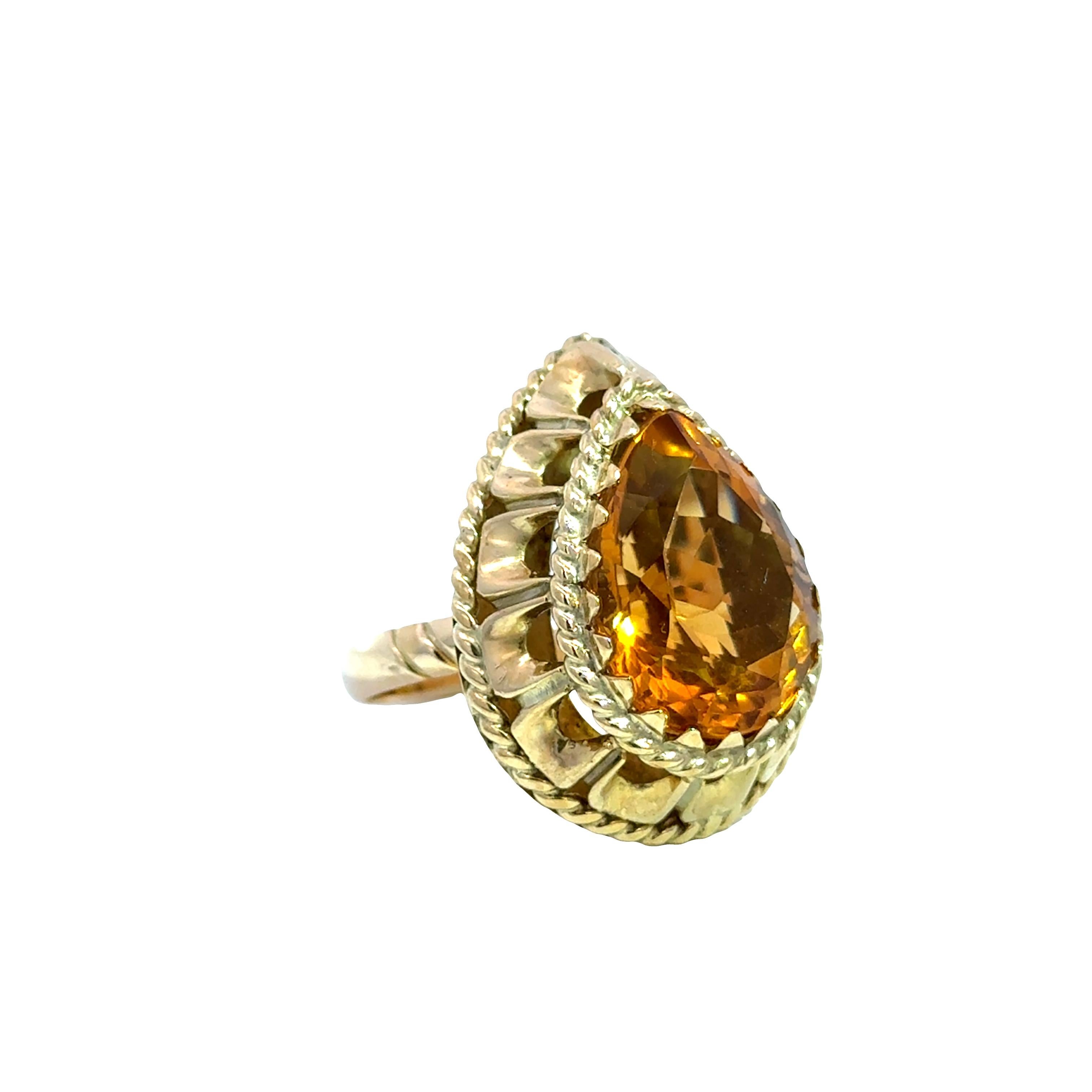 Taille poire Bague en or jaune 14k avec citrine - 10.25ct en vente