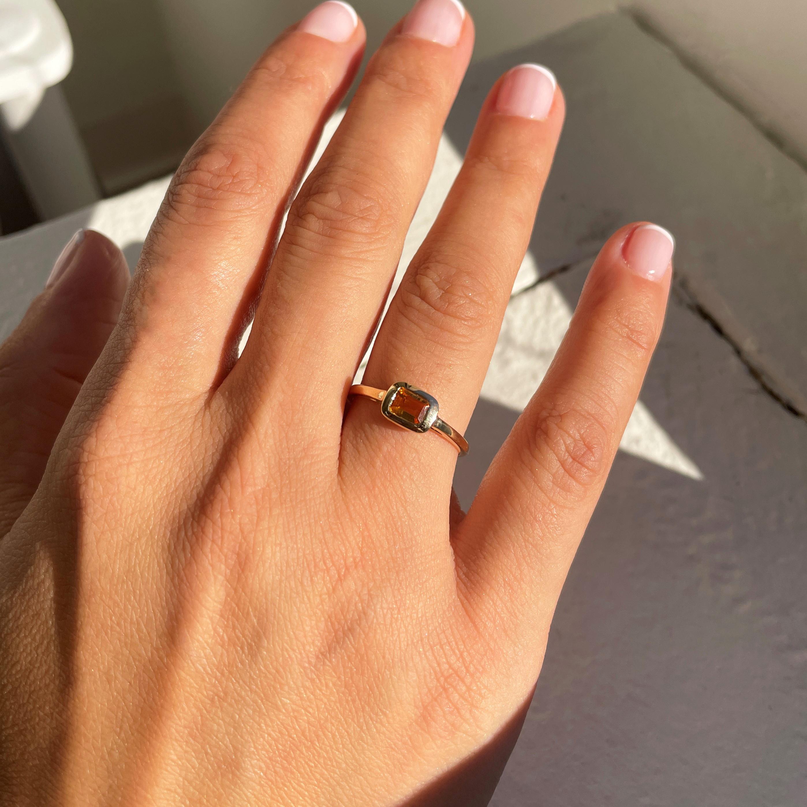Charming Design - This stackable ring features a 14k gold band, and a emerald cut shaped gorgeous Citrine approximately 0.50cts, available in  white, yellow and rose gold
 Measurements for ring size: The finger Size of this sapphire ring is 6.5 and