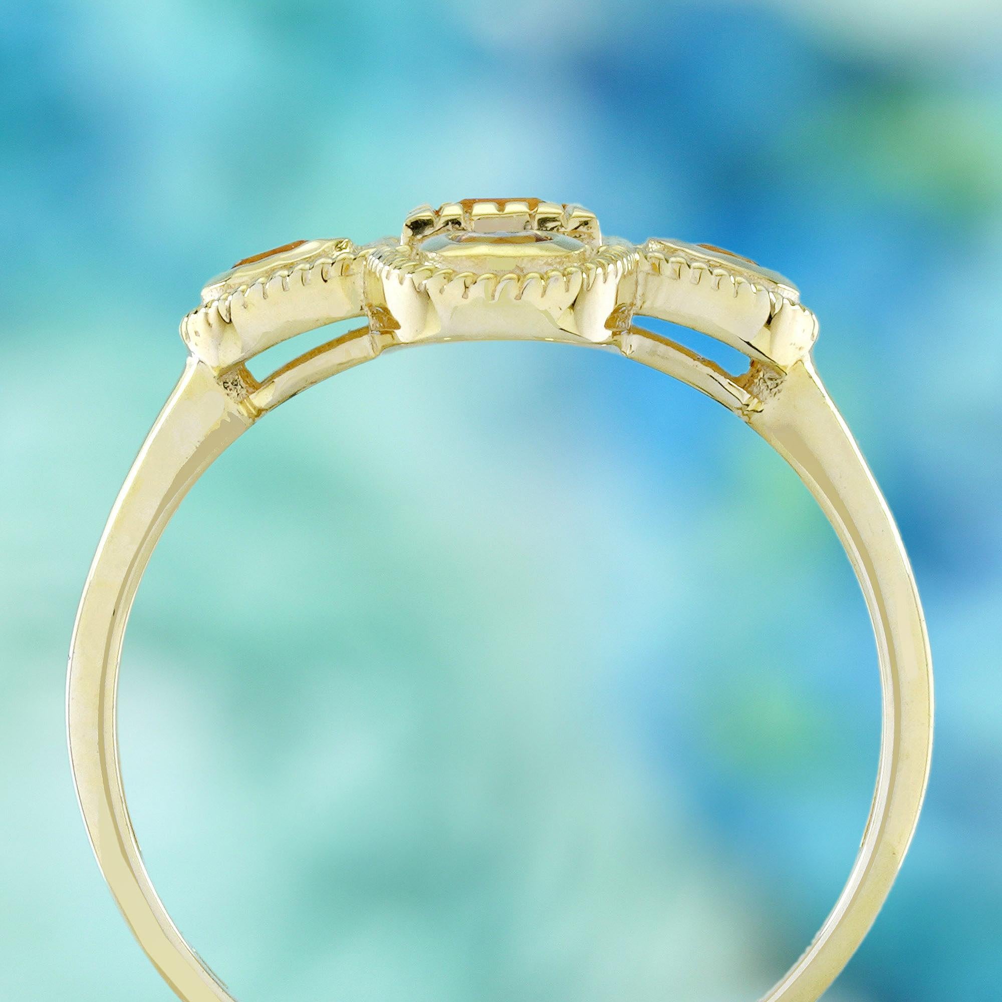 14K Yellow Gold Citrine Vintage Style Cross Cluster Ring In New Condition For Sale In Bangkok, TH